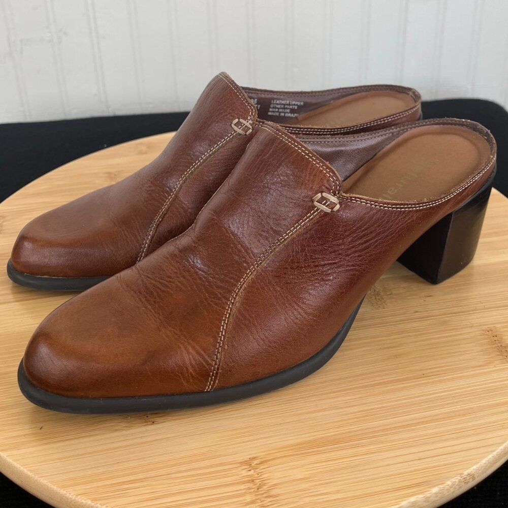 Leather Slip-on Mules Heels Women's Size 7M - Picture 3 of 10